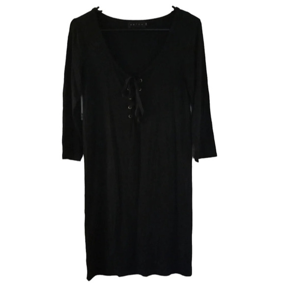 Hatch Collection Maternity Black Lace Up Front V Neck Dress Size 0 XS Stretchy - Picture 1 of 5